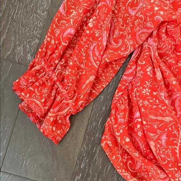 STATE Women's Red Paisley Wrap Blouse - Picture 3 of 8